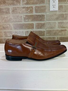 Stacy Adams Men’s Brown Leather Slip-On Dress Loafers Textured Square Toe SZ 12W